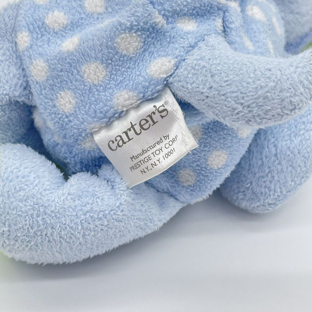 Carters Prestige Toy 7" Blue Green Polka Dot Puppy Dog Baby Plush Barking - Picture 7 of 9